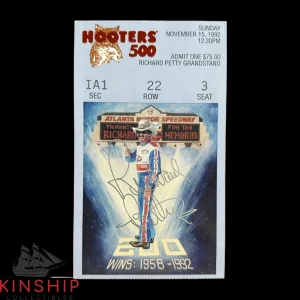 Richard Petty signed 1992 Hooters 500 Ticket JSA COA NASCAR Rare Last Race Z2220