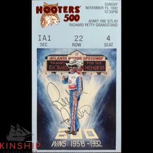 Richard Petty signed 1992 Hooters 500 Ticket JSA COA NASCAR Rare Last Race Z2221