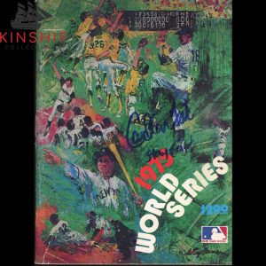 Carlton Fisk signed 1975 World Series Program JSA COA Inscribed 'Stay Fair' E297