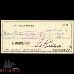 Eddie Rickenbacker signed Check JSA COA Bold Military WWI Ace Auto Z2304
