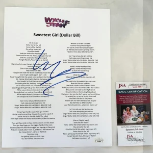 Wyclef Jean Signed Lyric Sheet Sweetest Girl (Dollar Bill) JSA 1 COA