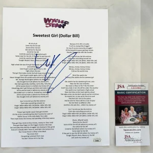 Wyclef Jean Signed Lyric Sheet Sweetest Girl (Dollar Bill) JSA COA