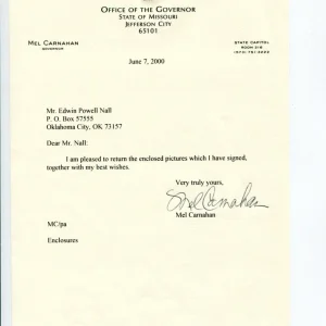 Mel Carnahan Governor Of Missouri Signed Autograph TSL Letter