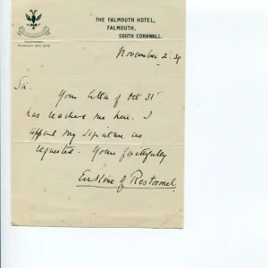 Montagu Erskine 6th Baron Erskine of Restormel Signed Autograph ALS Letter