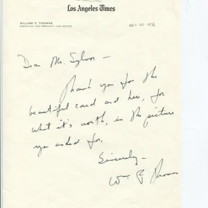 William F. Thomas Los Angeles Times Editor Signed Autograph TSL