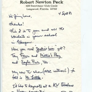 Robert Newton Peck Soup Children's Author Signed Autograph ALS