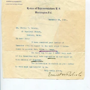 Ernest W Roberts Massachusetts US Representative Congress Signed Autograph TSL