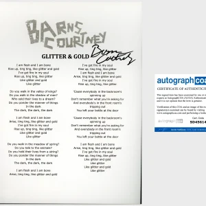 BARNS COURTNEY SIGNED GLITTER & GOLD LYRICS SHEET w/EXACT PROOF & AUTOGRAPH COA