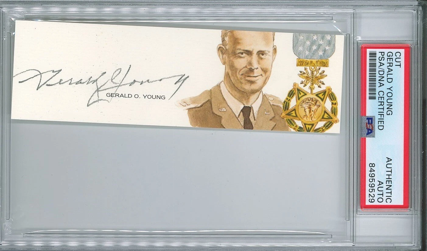 GERALD YOUNG SIGNED CUT SIGNATURE PSA DNA (D) WWII MOH | Autographia
