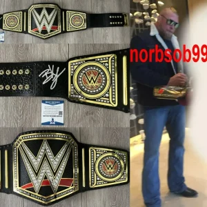 BROCK LESNAR SIGNED WWE CHAMPIONSHIP LEATHER BELT w/EXACT PROOF BECKETT BAS COA