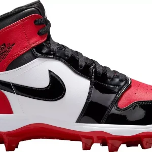 Size 16 Red Black Nike Jordan 1 Football Cleats Patent Leather Bred FJ6805-601
