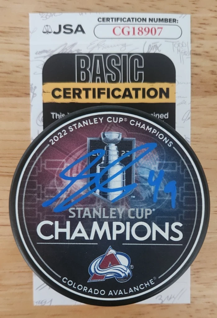 Samuel Sam Girard Signed 2022 Stanley Cup Champions Puck w/ JSA COA Avalanche