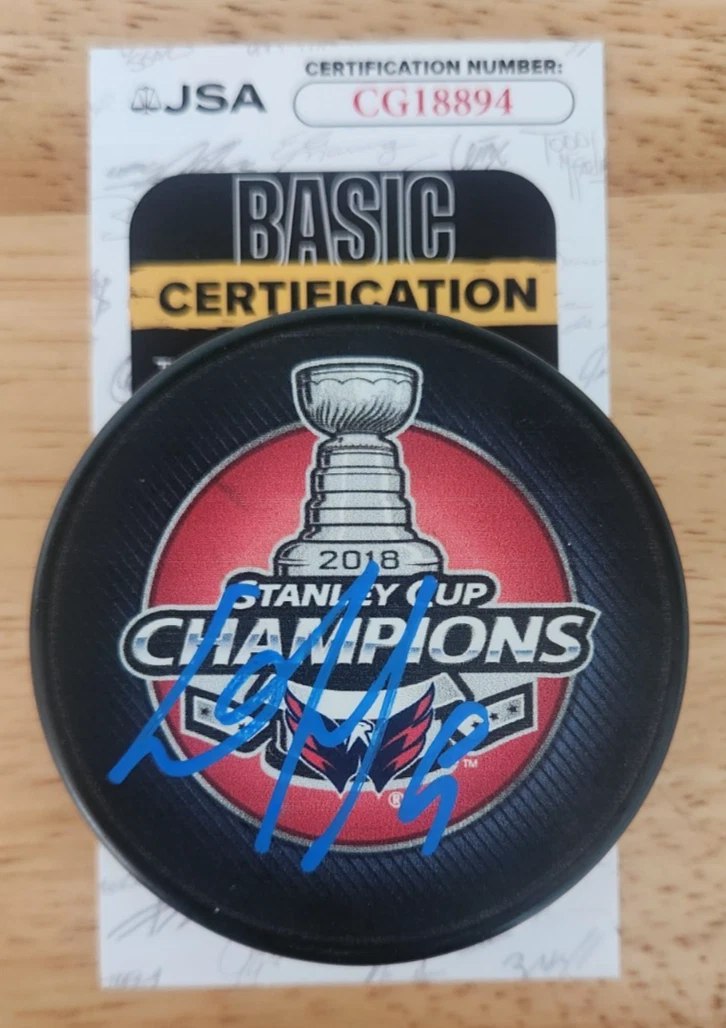 Dmitry Orlov Signed 2018 Stanley Cup Champions Puck JSA COA Washington Capitals