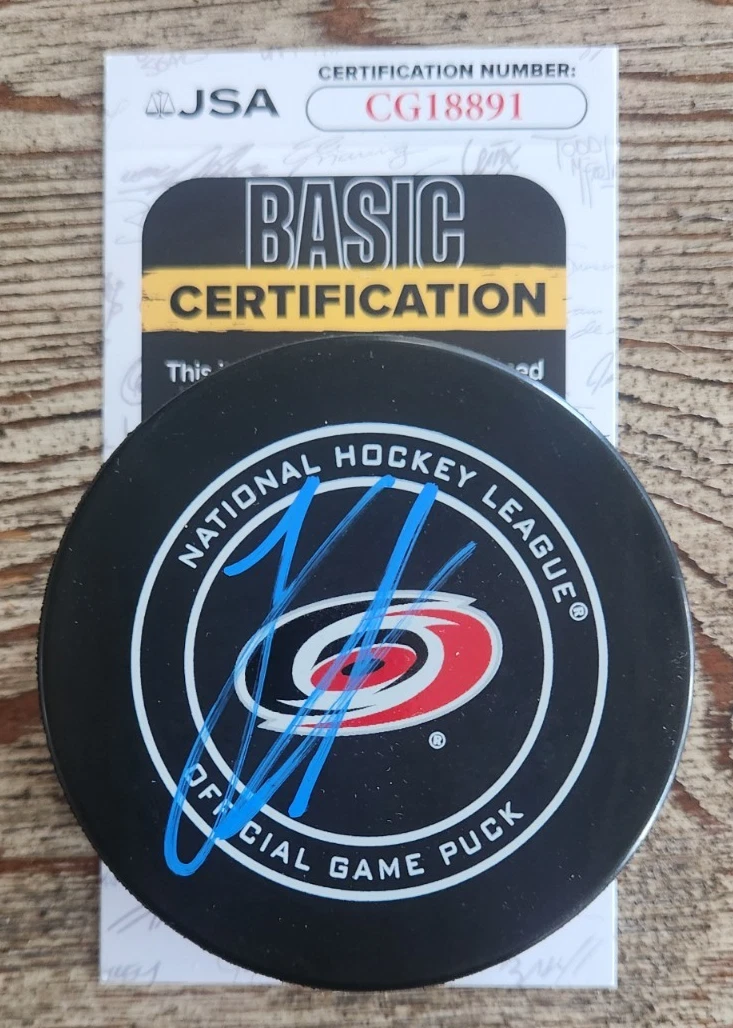 Logan Stankoven Signed Official NHL Game Puck w/ JSA COA Carolina Hurricanes