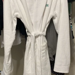 La Mer LUXURY Terry Bathrobe Plush WHITE Robe XL Women men unisex Green logo