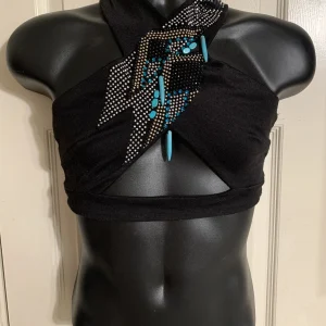 Dancing With the Stars Wardrobe Women's Sexy Black & Teal Wardrobe Dance Top
