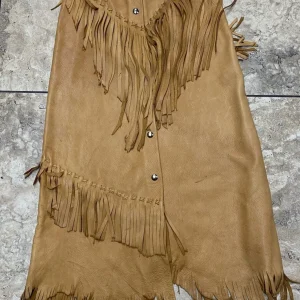 Native American Style Brown Soft Leather Fringe Western Snap Front Skirt 29/32