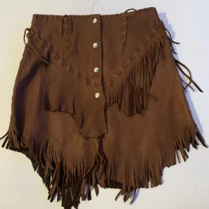 Native American Style Brown Soft Leather Fringe Western Snap Front Skirt 29/20