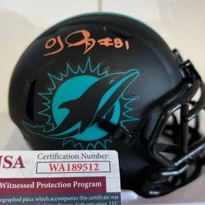 OJ MCDUFFIE MIAMI DOLPHINS SIGNED AUTOGRAPHED ECLIPSE MINI HELMET JSA COA *