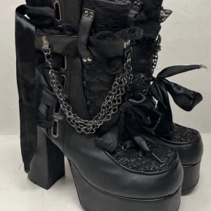DEMONIA CHARADE 110 Women's 4'' Heel Platform Black Lace Zip Up Boots Size 10