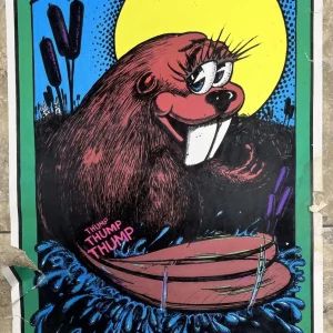 1973 Be Kind Kiss A Beaver Animal Blacklight  23" x 35" Poster READ