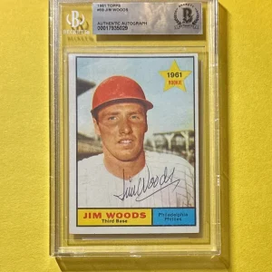 1961 TOPPS JIM WOODS #59 BECKETT AUTHENTIC SIGNED AUTOGRAPH CARD PHILLIES