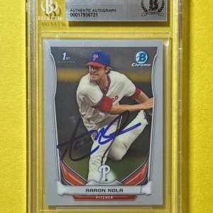 2014 BOWMAN CHROME DRAFT AARON NOLA #CDP4 BECKETT AUTHENTIC SIGNED AUTO CARD