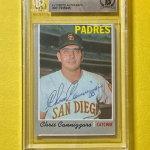 1970 TOPPS CHRIS CANNIZZARO #329 BECKETT AUTHENTIC SIGNED AUTO CARD PADRES