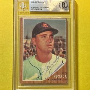 1962 TOPPS LEO POSADA #168 BECKETT AUTHENTIC SIGNED AUTOGRAPHED CARD ATHLETICS
