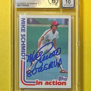 1982 TOPPS MIKE SCHMIDT #101 SIGNED AUTO BECKETT AUTH 10 INSCR "80 WS MVP"