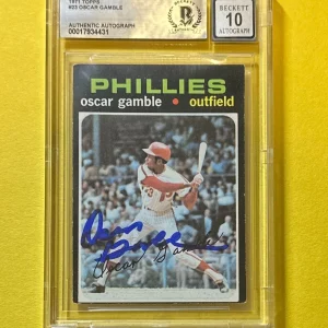 1971 TOPPS OSCAR GAMBLE #23 SIGNED AUTOGRAPHED CARD BECKETT AUTH 10 PHILLIES
