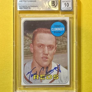 1969 TOPPS TONY CLONINGER #492 SIGNED AUTOGRAPHED CARD BECKETT AUTH 10 REDS
