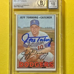 1967 TOPPS JEFF TORBORG #398 SIGNED AUTOGRAPHED CARD BECKETT AUTH 10 DODGERS