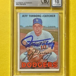 1967 TOPPS JEFF TORBORG #398 SIGNED AUTOGRAPHED CARD BECKETT AUTH 10 DODGERS