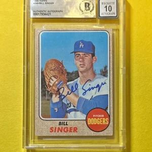 1968 TOPPS BILL SINGER #249 SIGNED AUTOGRAPHED CARD BECKETT AUTH 10 DODGERS
