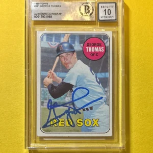 1969 TOPPS GEORGE THOMAS #521 SIGNED AUTOGRAPHED CARD BECKETT AUTH 10 RED SOX