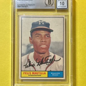 1961 TOPPS FELIX MANTILLA #164 SIGNED AUTOGRAPHED CARD BECKETT AUTH 10 BRAVES