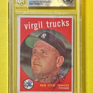 1959 TOPPS VIRGIL TRUCKS #417 SIGNED AUTOGRAPHED CARD BECKETT AUTHENTIC YANKEES