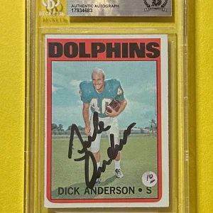 1972 TOPPS DICK ANDERSON BECKETT AUTHENTIC SIGNED AUTOGRAPHED CARD #96 DOLPHINS