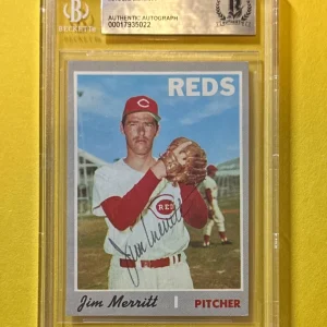 1970 TOPPS JIM MERRITT #616 BECKETT AUTHENTIC SIGNED AUTOGRAPHED CARD REDS