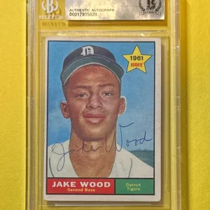 1961 TOPPS JAKE WOOD #514 BECKETT AUTHENTIC SIGNED AUTOGRAPHED CARD TIGERS