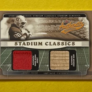 2002 FLEER STADIUM CLASSICS JERRY RICE DUAL RELIC #SC-JR RAIDERS HOF