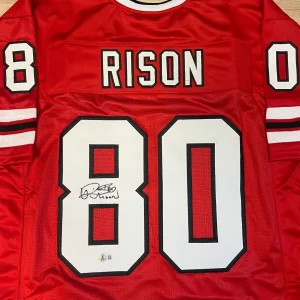 ANDRE RISON ATLANTA FALCONS SIGNED AUTOGRAPHED RED CUSTOM JERSEY SZ XL BAS