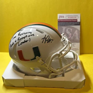 XAVIER RESTREPO SIGNED UM AUTOGRAPHED WHITE MINI HELMET JSA LEADER INSCRIPTIONS