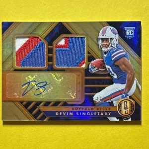 2019 PANINI GOLD STANDARD DEVIN SINGLETARY DUAL ROOKIE PATCH AUTO /19 #265 BILLS
