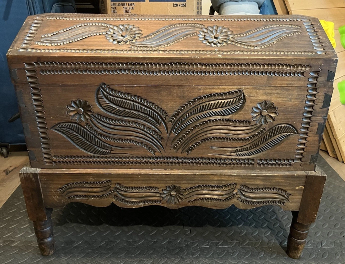 Autographing Chest Vintage Hand Carved Wood Chest Trunk W/ Stand 1970's Mexico | Autographia