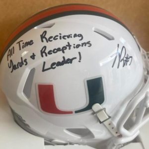 XAVIER RESTREPO HURRICANES ALL TIME RECEPTIONS LEADER  SIGNED AUTO MINI HELMET J