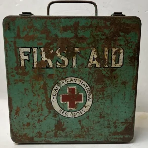Vintage 1950s American Red Cross First Aid Kit Metal Box W/ Aged Patina