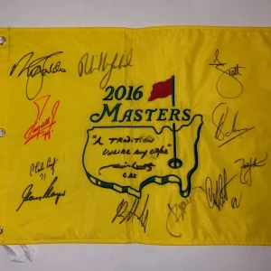 Master Pin Flag Signed By 11 Former Winners Faldo Player Mickelson Watson Nantz