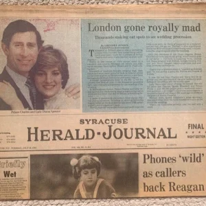 PRINCE CHARLES+LADY DIANA WEDDING SYRACUSE, NY NEWSPAPER FRONT PAGE 1991